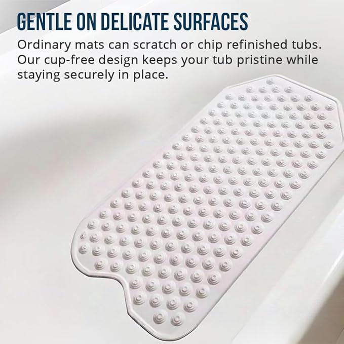 The Original Refinished Bathtub Mat - No Suction Cup Bath Mat, Designed for Textured and Refinished Bathtubs Made of Rubber Not Cheap Plastic, Great for Children and Elderly (White)
