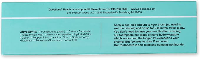 Ollie Fluoride Free 10% Nano Hydroxyapatite Toothpaste, Clean Mint, 4oz | Rod-Shaped Nano HAP, Remineralizes Enamel, Reduces Sensitivity, Reverses Small Cavities, Naturally Whitens Teeth, (Pack of 3)