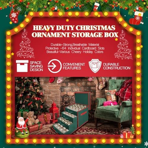 Premium Christmas Ornament Storage Box Keeps 64 3" & 4 Individual Trays ﻿