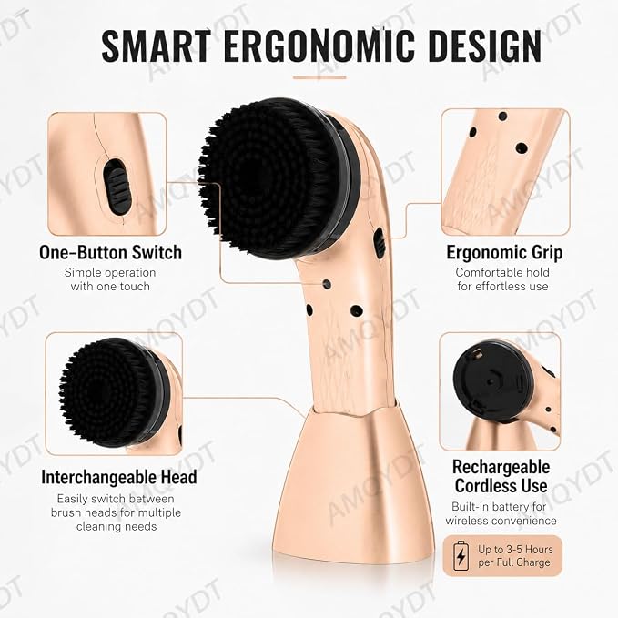 Handheld Electric Shoe Polisher, Rechargeable Shoe Shine Kit with 6 Brush Heads, Ergonomic Grip and Compact Storage Base for Cleaning and Polishing Leather Shoes, Bags, Boots and Upholstery