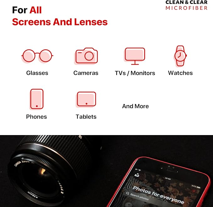 Clean & Clear Microfiber Cleaning Cloth, EXTRA LARGE [50 Pack] ULTRA PREMIUM Microfiber Cleaning Cloth - Microfiber Cloth for Camera Lens, Glasses, Screens, and all Lens.