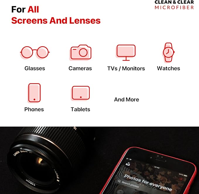 Clean & Clear Microfiber Cleaning Cloth, Extra Large [100 Pack] Ultra Premium Microfiber Cleaning Cloth - Microfiber Cloth for Camera Lens, Glasses, Screens, and All Lens.