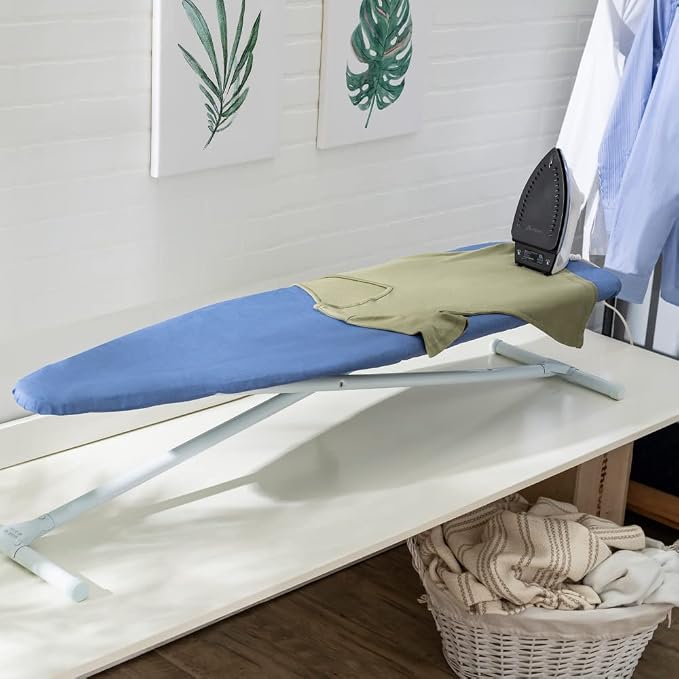 Full Size Ironing Board with Cover & Pad – Made in USA by Seymour Home Products Adjustable Steel T-Legs, 35" High Perforated Top for Steam Durable Iron Board for Home, Laundry Room (Dark Blue)