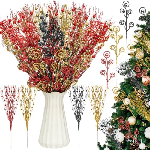 Daifunli 36 Pcs Christmas Tree Pick Spray Ornament, Mouse Red Yellow Black