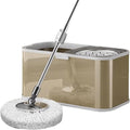 Stainless Steel Spin Mop Bucket Set with 5 Microfiber Mop Heads (Gold) | 360° rotating mop head, adjustable handle, rolling wheels, cleans tile, hardwood & laminate floors