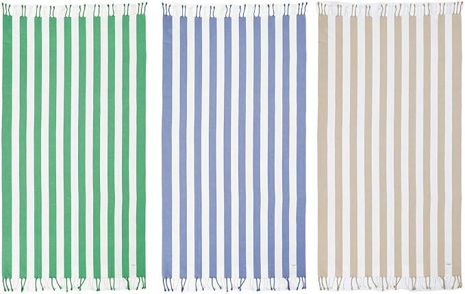 LANE LINEN 3 Pack Beach Towels Oversized, 39"x71" - Coastal Earth | Classic Cabana Stripe - Quick-Drying & Super Absorbent - Sand Shakes Right Off - Soft Pre-Washed Cotton Blend - Pool Day