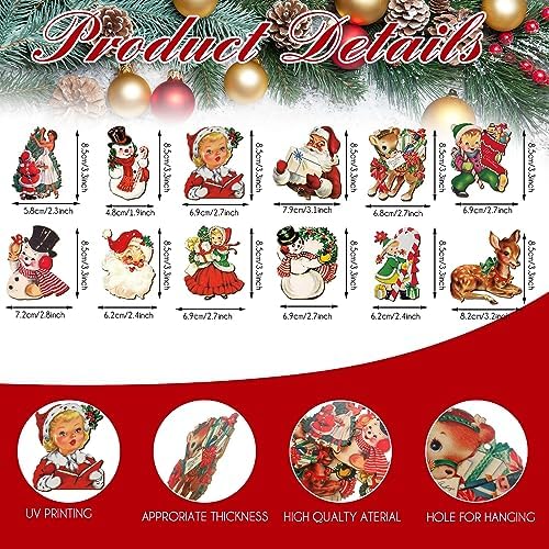 Huwena 36 Pcs Vintage Christmas Tree Ornaments, Classic, Vintage Color