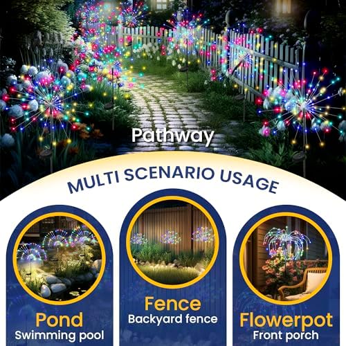 GIGALUMI 8 Pack Solar Firework Lights Outdoor, Garden Decor, Multicolored