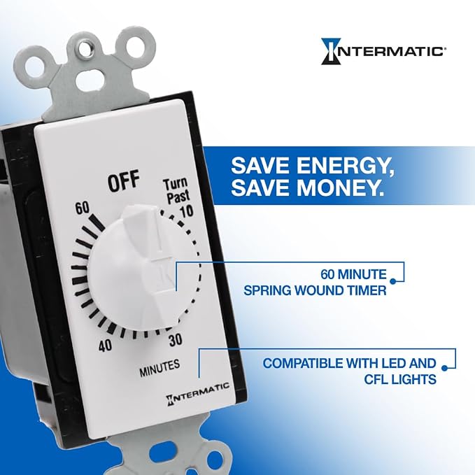 Intermatic SW60MWK 60-Minute Spring Wound Timer, White - Energy-Saving Control for Lights and Appliances - Easy Installation and Operation