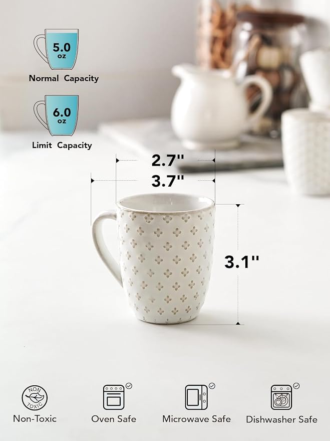 LE TAUCI Espresso Cups 6 oz, Ceramic Demitasse Cup, Small Coffee Mugs for Double Shot, Latte, Cappuccino, Lungo, Kids Mugs With Handle, Suit For Housewarming - 2.7 inch, Set of 4, Arctic White