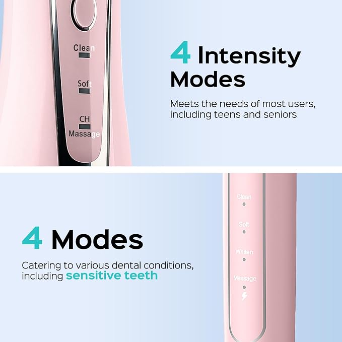 COSLUS C20C41 Water Flosser Electric Toothbrush Combo, 2-1 Oral Clean Kit | Brushing & Flossing for Teeth & Braces Cleaning, Gums Care, Portable Travel Use, Gift for Family, Adults, BPA-Free, Pink