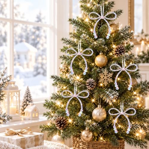 DIYDEC 18PCS Glitter Christmas Bow Ornaments 4.5in Tree Topper Decor