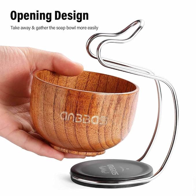 Anbbas Pure Badger Hair Shaving Brush Wood Handle and Large Soap Bowl with Stainless Steel Shaving Stand 3in1 Kit for Men