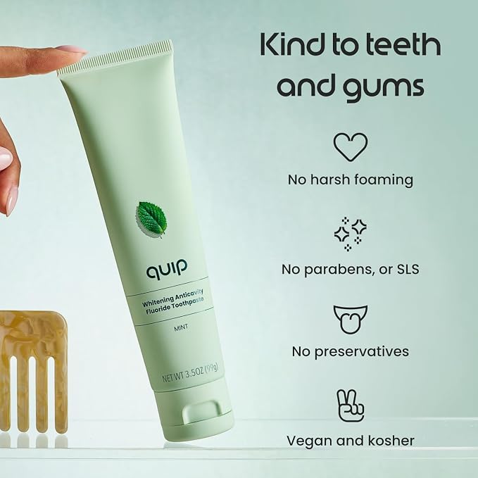 quip Daily Strengthening Anticavity Toothpaste - Fights Cavities - Strengthens Enamel - Gently Whitens - No SLS - Dentist-Recommended Full-Mouth Clean - Mint Flavor - 3.5oz - 3pk
