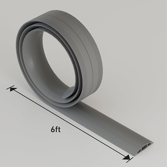D-Line Cable Protector, 1/2 in H, 6 ft L, 2-3/8 in W, 1 Channel, PVC, Gray CC-4-1 Each