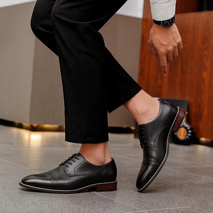 Mens Classic Cap Toe Dress Shoes Oxford for Office | Polished PU Outer Shell,Ventilated Comfortable Latex Insole. Formal Footwear Suited for Office Engagements ,Outings,Weddings