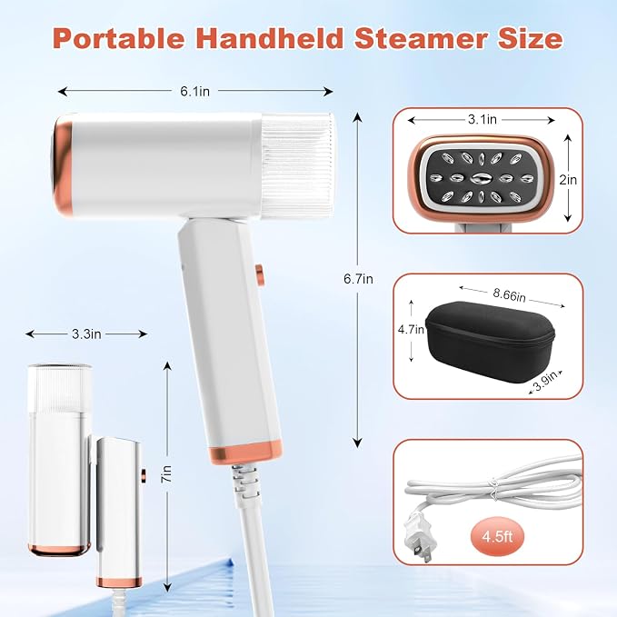Foldable Handheld Steamer for Clothes, 1000W 20S Fast Heat-up Portable Garment Steamer with Brush and Measure cup, Clothes Steamer Fabric Wrinkle Remover with a Storage bag for Home Office Travel