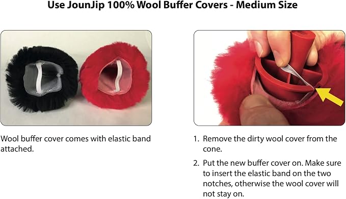 JOUNJIP Electric Shoe Shine Polisher - Deluxe Kit with 4 Buffer Covers - 100% Natural Lamb Wool