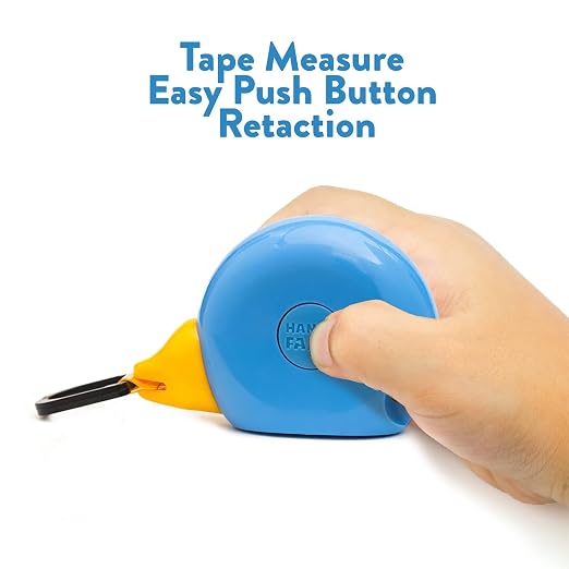 Handy Famm Kids Tape Measure – 8ft Blue Bird Retractable Measuring Tape with Level & Protractor, STEM Montessori Tool, Toddler Safe, Gift for Boys & Girls Ages 3+