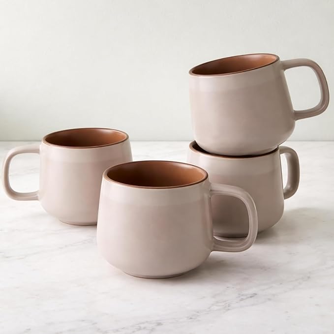 Ava Nord Small Stoneware Ceramic Coffee Mugs Set of 4-6 oz - Rose Sand | Lead-Free, Non-Toxic, Freezer - Microwave & Dishwasher Safe, Comfortable Handle, Aesthetic Nordic Design for Cappuccino