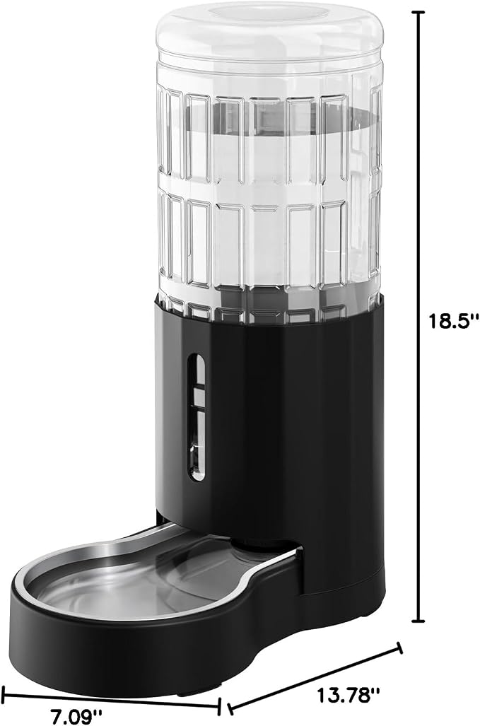 CZPET Dog Water Bowl Dispenser 9.5L, Wider Mouth Gravity Refilling (Black) | With Stainless Steel Bowl Gravity Waterer, Large Capacity and Drinking Area Noise-Free for Pets
