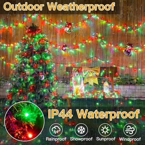 Ollny 200LED 66FT Red and Green Christmas String Lights Plug in with Remote