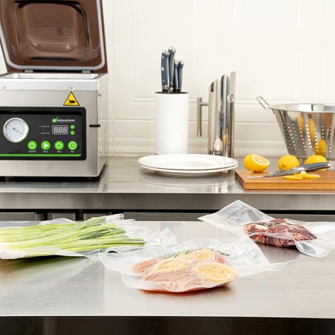 Fresh Hero 10 x 8 Inch Sous Vide Pouches, 1000 Cooking Pouches - 3 mil Thick, Microwavable, Clear Plastic Chamber Vacuum Pouches, Freezable, For Storing Food - Restaurantware