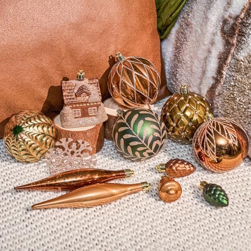 JORNOY 106Pcs Christmas Ornaments Set, Shatterproof Assorted Hanging Baubles Decorations Bulk for Christmas Tree Decorations Home Holiday Party Decor, Earth Tone