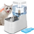 1.1 Gallon Pet Automatic Dog Water Dispenser Cat Gravity Waterer Feeder with Stainless Steel Bowl 8L Large Capacity Puppy Feeding Raised Bowls with Filter,Ice Pack (White, 4L(1.1 Gallon))