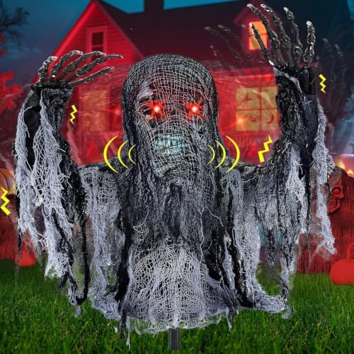 Talking Zombie Groundbreaker Halloween Animatronic with Red Eyes
