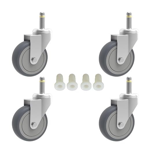 RILIDRI 2-Inch Swivel Stem Caster, 7/16-Inch Stem Diameter Rubber Wheel, Thermoplastic Rubber TPR Replacement Wheels for Weber Grill Shop Vac - 4 Pack