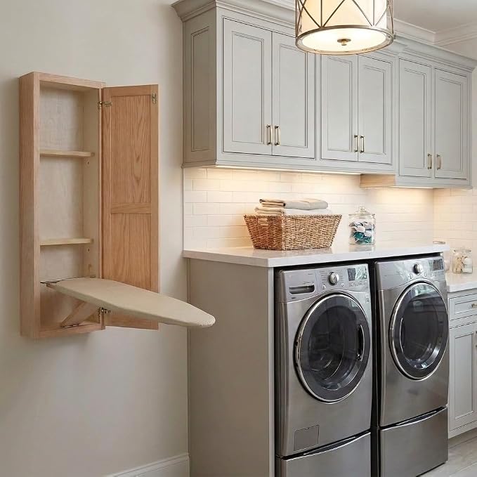 Household Essentials Oak Finish In-Wall Ironing Board Cabinet