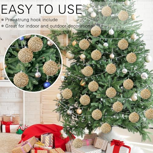 Lyrow 24 Pcs 3.15" Christmas Ball, Champagne Gold