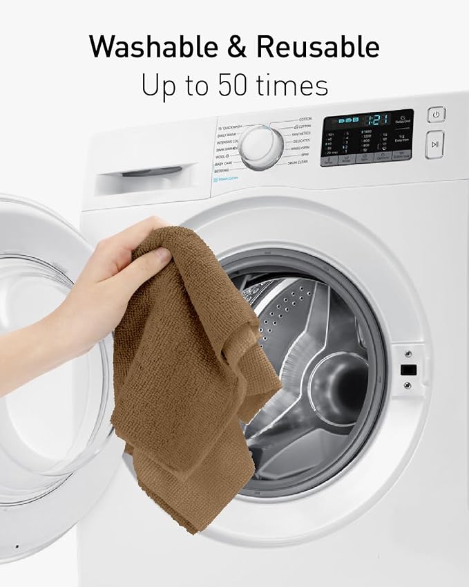 Fantasticlean Microfiber Cleaning Cloth Roll -30 Pack, Tear Away Microfiber Towels, 12" x 12", Reusable, Washable, Scratch Free, Ultra Absorbent Dishcloth for All-Around Cleaning Supplies (TAN)