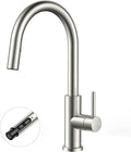 FORIOUS Kitchen Faucets with Pull Down Sprayer, Brushed Nickel Single Handle Stainless Steel High Arc Kitchen Sink Faucet with Deck Plate, 1 or 3 Hole Sink Faucet for Bar RV Outdoor Laundry