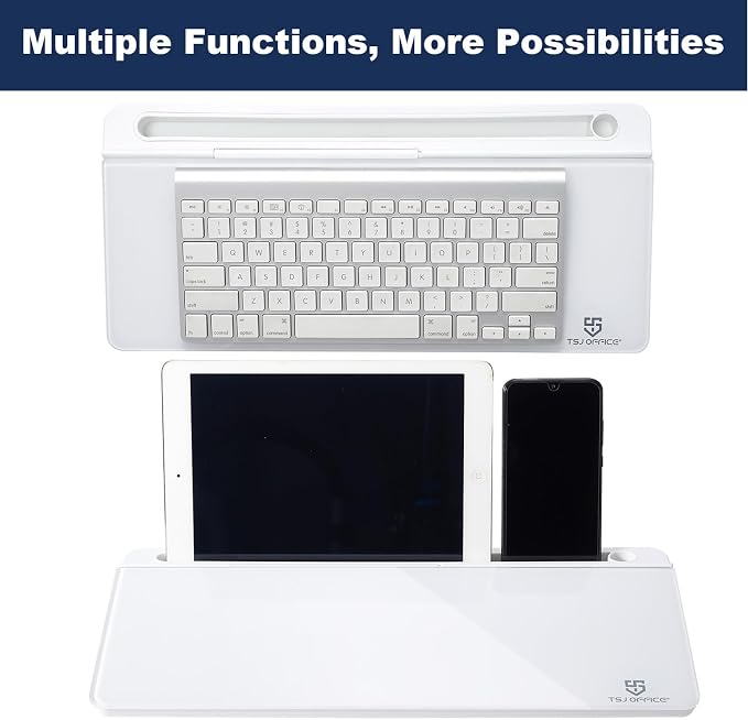 TSJ OFFICE Small Desktop Whiteboard -Glass Dry Erase Board Computer Keyboard Stand White Board Surface Pad with Drawer, Desk Organizers with Accessories for Office, Home, School Supplies - White