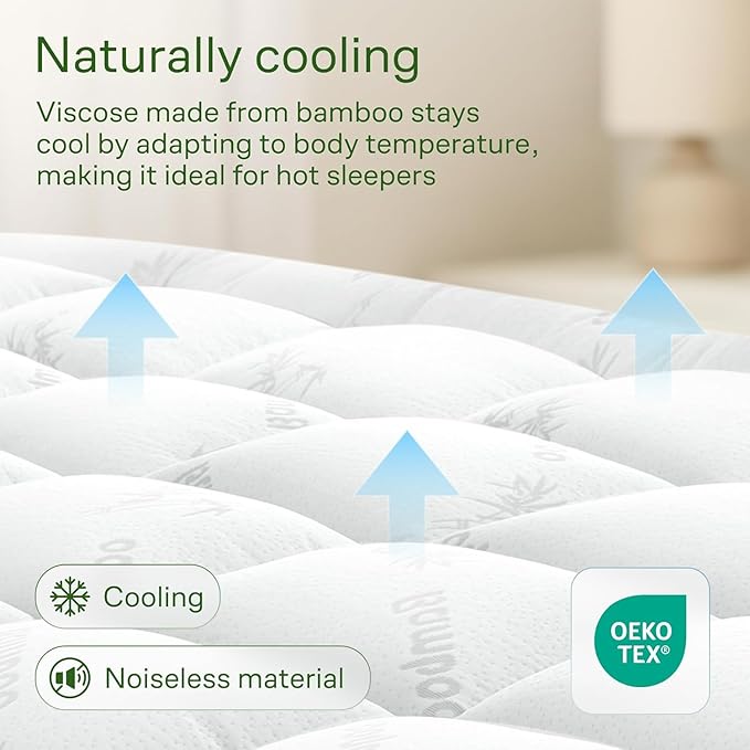 Niagara Sleep Solution Ultra Soft Queen RV Size Mattress Topper - Rayon Derived from Bamboo Pillow Top Mattress Pad for Back Pain Relief - Naturally Cooling for Hot Sleepers, White