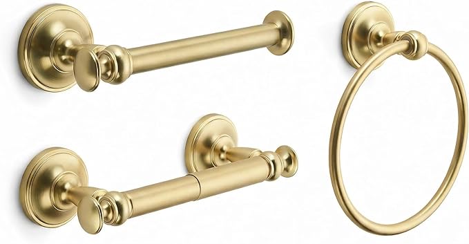 khtumeware Double Post Toilet Paper Holder Brushed Gold Tissue Roll Holder for Bathroom Organization and Storage Single Double Toilet Tissue Holder Wall Bathroom Accessories (1-Pack)