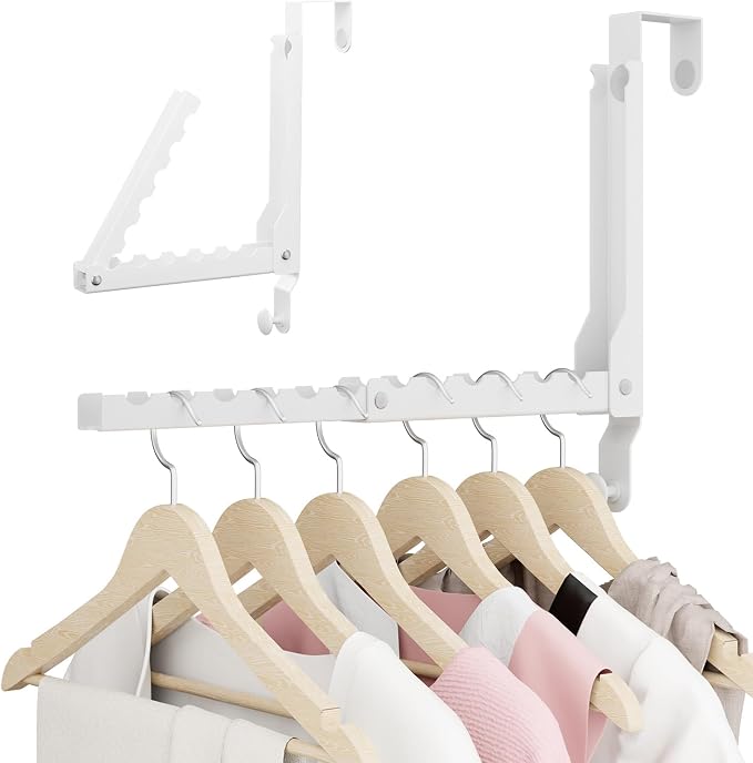 Over The Door Hanger Folding Clothes Drying Rack, Double Fold Hanging Door Hooks Coat Rack with Hooks for Indoor Laundry Room Compact Small Space Foldable Portable Door Hanger Hook Collapsible- 1 Pack