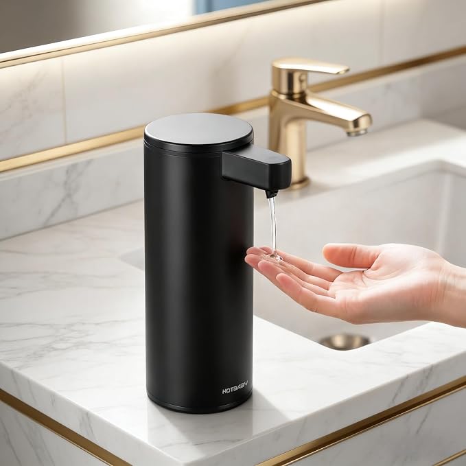 Automatic Liquid Soap Dispenser Touchless: Liquid Hand Soap Dispenser Stainless Steel - Free Touch Electric Soap Dispenser Rechargeable with Sensor for Bathroom, Commercial (Black)