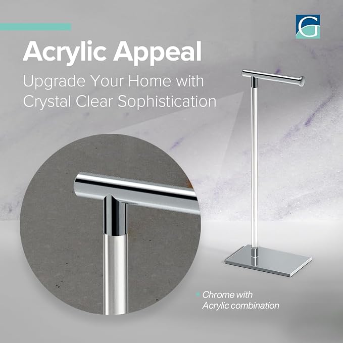 Gatco 1331C Modern Rectangle Base Freestanding Toilet Paper Holder, Chrome/Acrylic, Weighted Base Bathroom Tissue Stand 22.25"