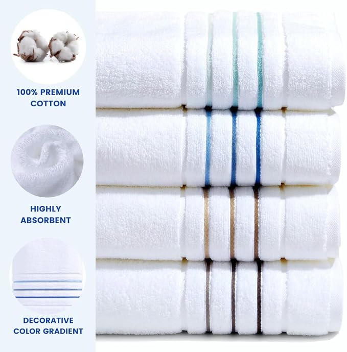 Bath Towels Set for Bathroom – Luxury 6-Piece Cotton Towels, Soft Absorbent & Quick Dry, 600 GSM Bath Towels for Bathroom, Hotel Spa Quality (White/Charcoal, 6- Bath Towel Set)