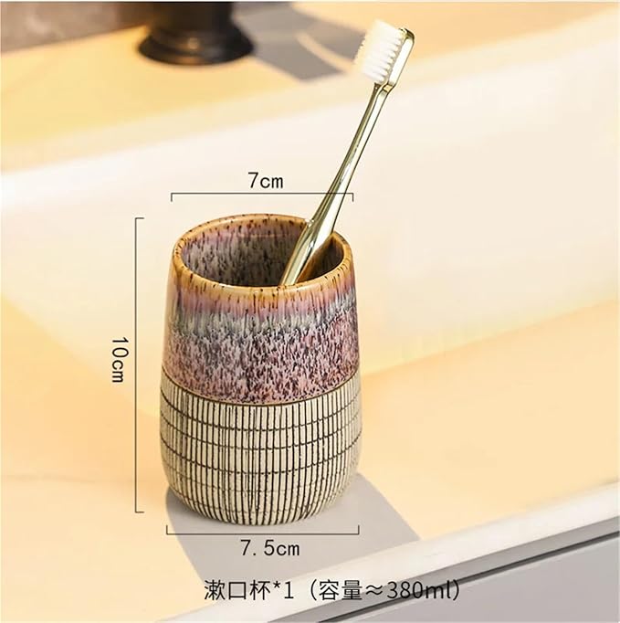 Bathroom Soap Dispenser Set Bathroom Accessories Retro Kiln Pattern Ceramics Hand Sanitizer Bottle Drain Soap Dish Mouthwash Cup Set Four-piece