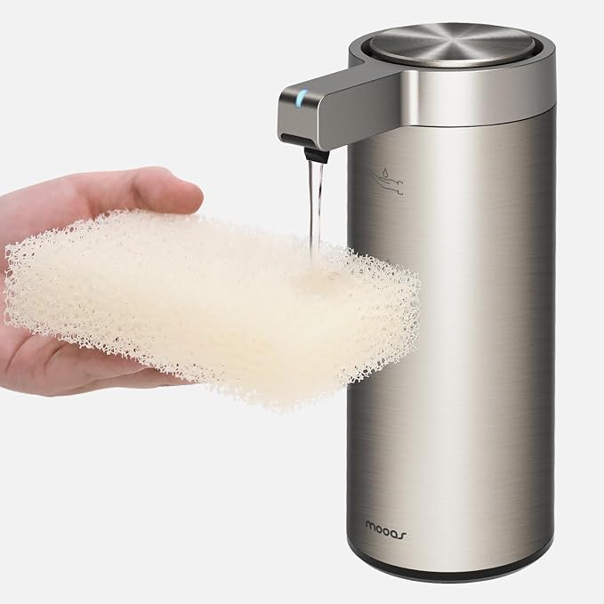 mooas Automatic Liquid Soap Dispenser Stainless Steel Touchless Hand Soap Dispenser with 3 Adjustable Levels Waterproof IPX5 Motion Sensor Dish Soap Dispenser for Kitchen Bathroom AA Battery powered