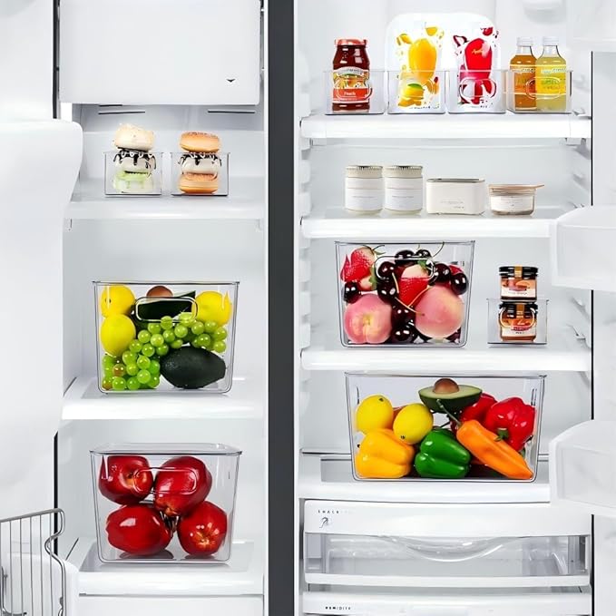 SKTEET Set of 8 Clear Plastic Storage Bins, 4 Large and 4 Small Stackable Storage Containers for Pantry Organization and Kitchen Storage Bins,Home Edit and Cabinet Organizers