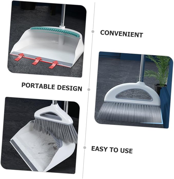 1set Broom and Dustpan for Home Ergonomic Handle Lightweight Hair Broom for Indoor Outdoor Cleaning for Sidewalks Garages Workshops and More