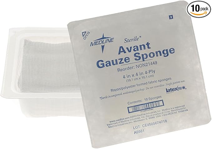 Medline Sterile Gauze Sponges, Non-Woven, 4x4 inches, 4 Ply, Medical Grade, Absorbent, Multipurpose, Pack of 10, 100 Count