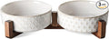 LE TAUCI Dog Bowl Set with Acacia Wood Stand - 1.5-Cup Ceramic Puppy Bowls for Small Dogs, Dual Food and Water Bowls with Weighted Non-Slip Base