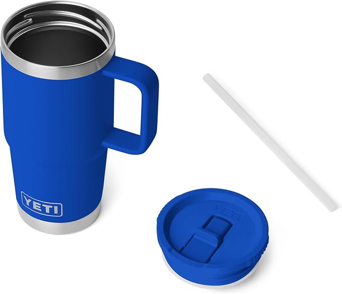 YETI Rambler 20 oz Travel Mug with Flip Straw Lid – Stainless Steel, Vacuum Insulated, Leakproof, Cup Holder Friendly, Royal Blue