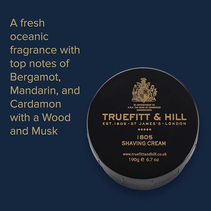 Truefitt & Hill 1805 Shave Cream Bowl for Men, Fresh Oceanic scent, 6.7 oz.